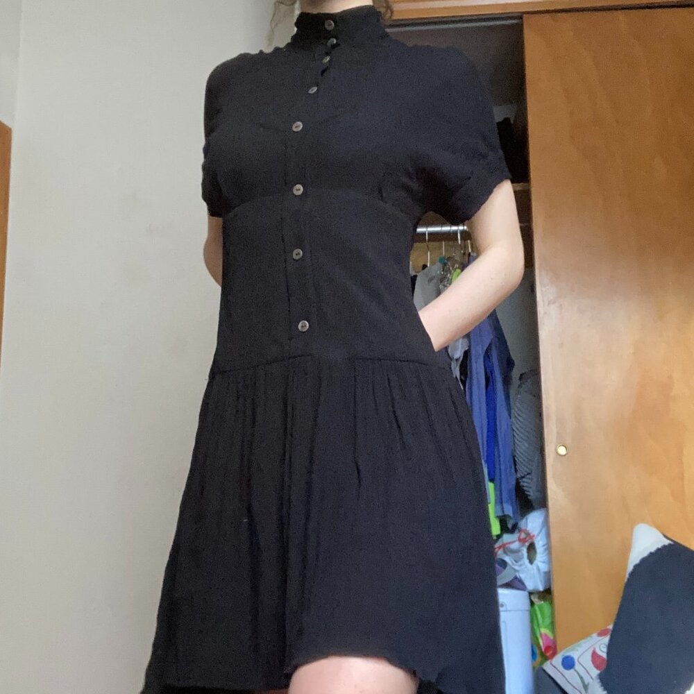 Rachel Comey Mock Neck Button Midi Dress Black sz 2 / S